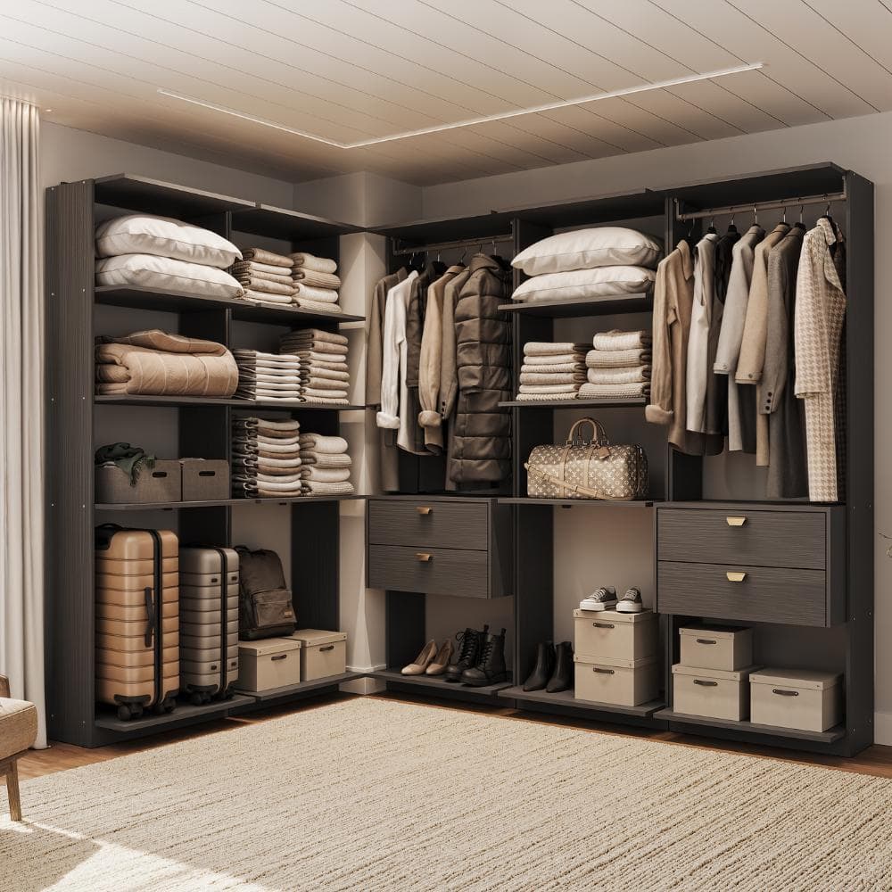 Guarda-Roupa Closet de Canto Sem Portas 4 Gavetas Alasca 300cm Preto Carraro