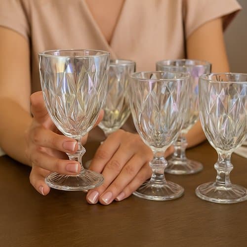 Conjunto Taças Vidro Platinado 330ml Elegante Porta Vinho Champanhe Festa
