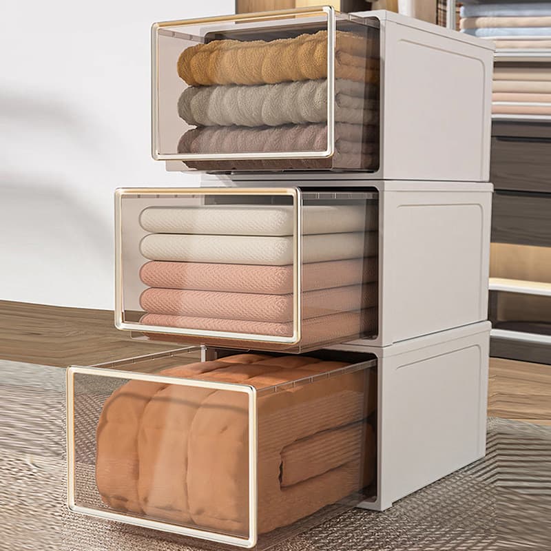 Caixa de armazenamento tipo gaveta caixa de armazenamento de guarda-roupa doméstico plástico transparente grande capacid