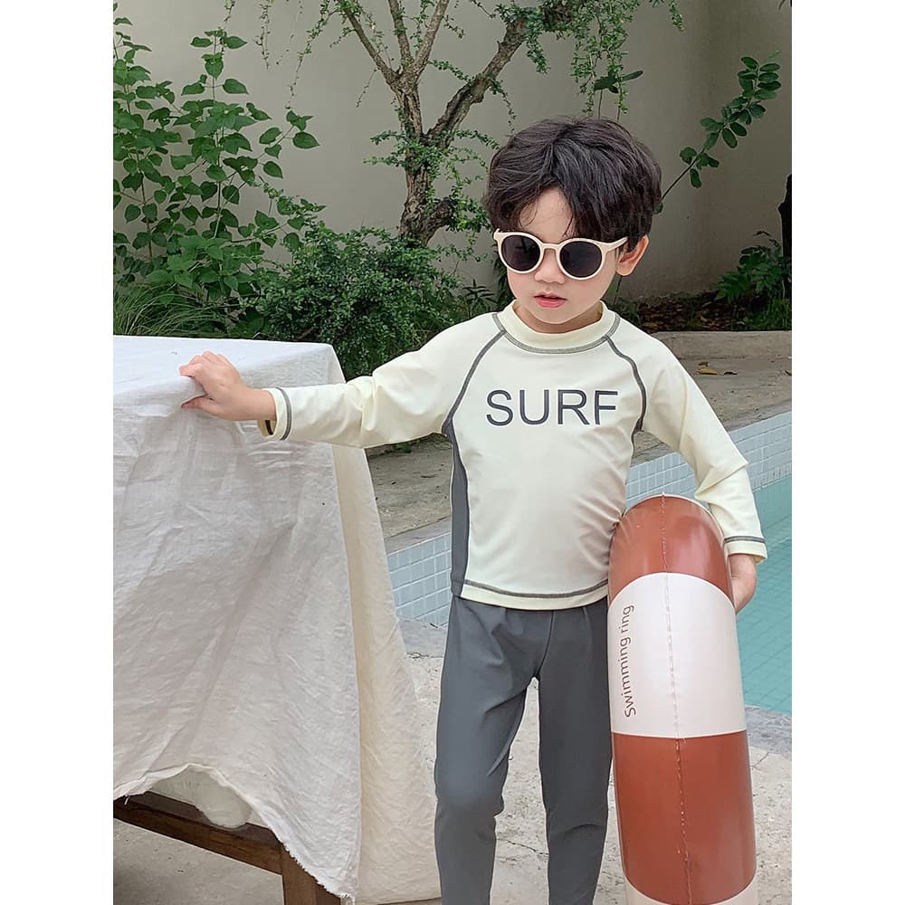 2026 Maiô infantil de verão estilo ocidental dividido maiô protetor solar calças de manga comprida meninos meninas