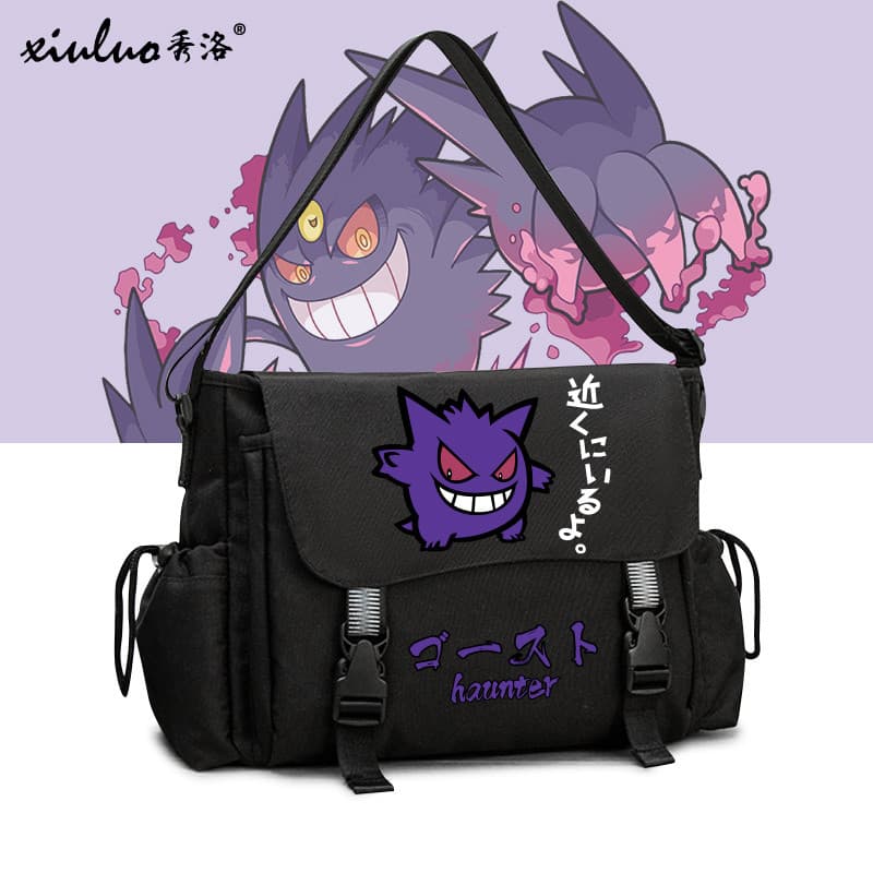 Xiuluo Gengar Bolsa Mensageiro Adolescente Estudante Bolsa de Ombro de Desenho Animado Bolsa Escolar Masculina Pokémon J