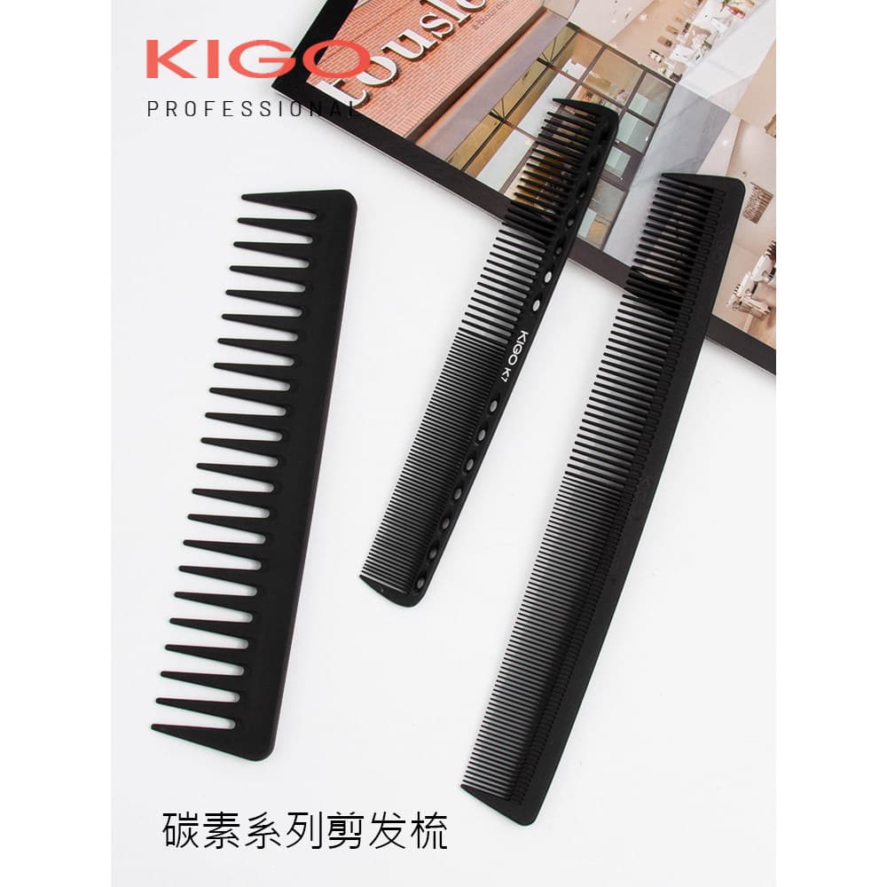 KIGO pente de cabelo de óleo de cabeleireiro profissional, pente de corte de cabelo longo de carbono, pente de dente lar