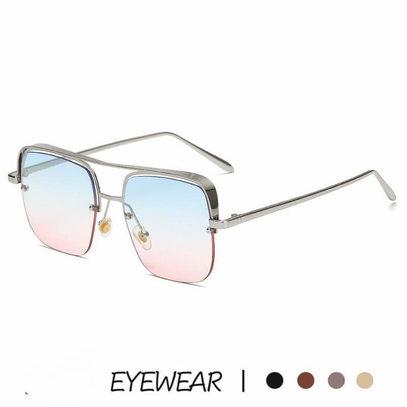 Meia Armação Quadrada Óculos De Sol Masculino Vintage Metal Feminino Tons UV400