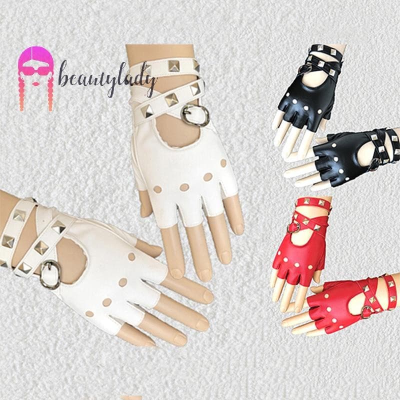 beautymakeup Luvas Femininas De Couro Meio Dedo Punk Rebites Cinto Festa De Halloween Novo