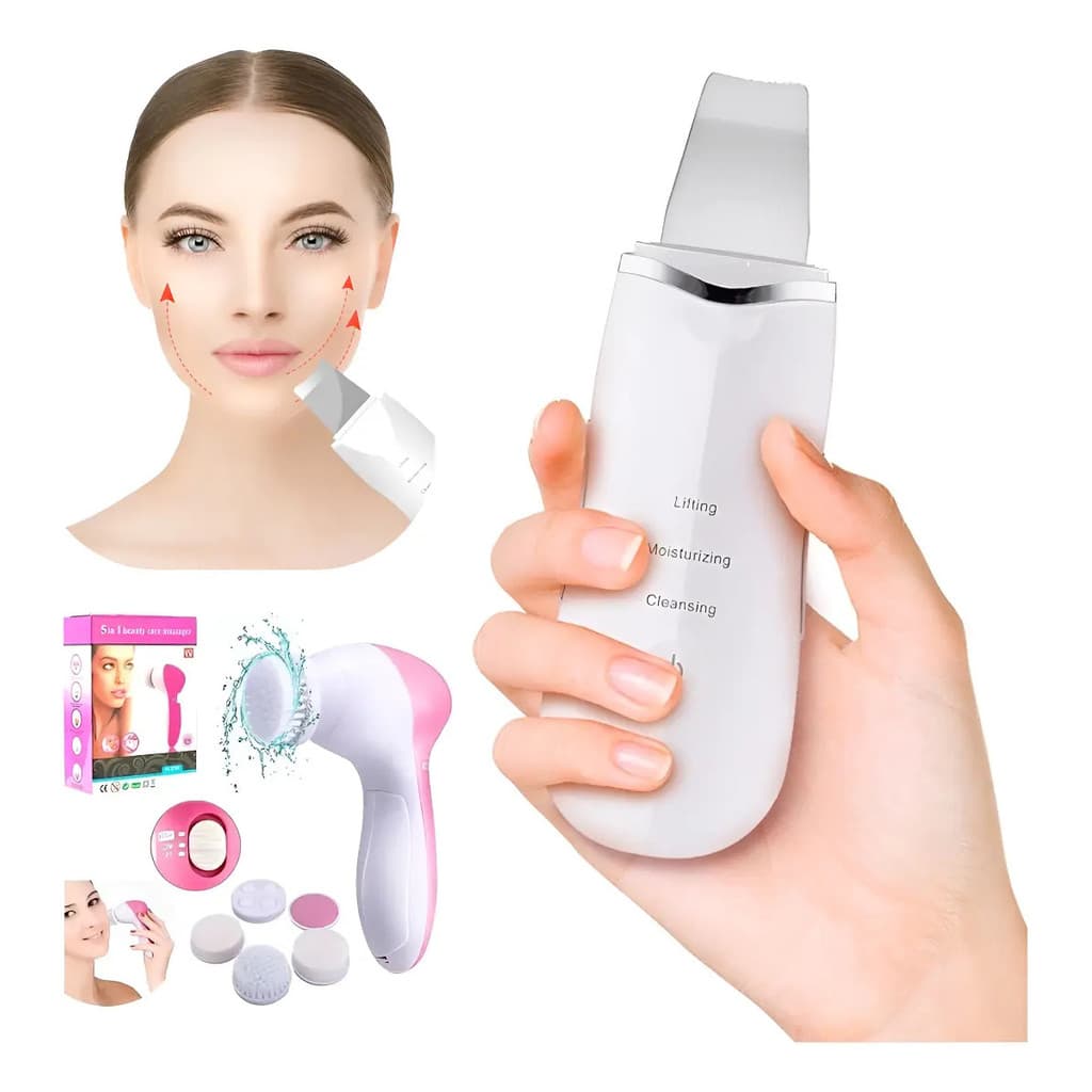 Aparelho Facial Peeling Ultrassônico + Escova Limpeza 5x1