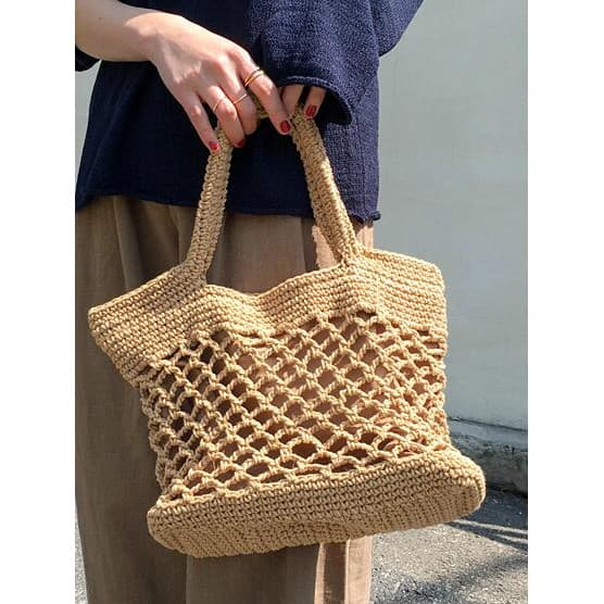 Sacos de palha saco de praia portátil cor sólida fio de algodão mão-malha saco na moda estilo floresta ventilador literá