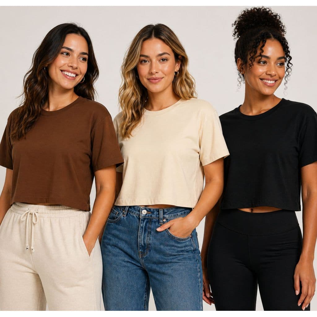 Kit 3 Cropped Oversized Premium 100% Algodão