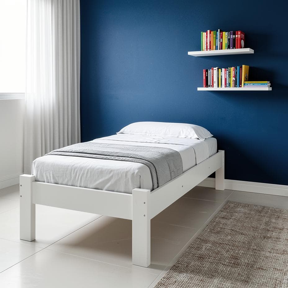 Cama Solteiro Oriental em Madeira Maciça Cor Branco Premium