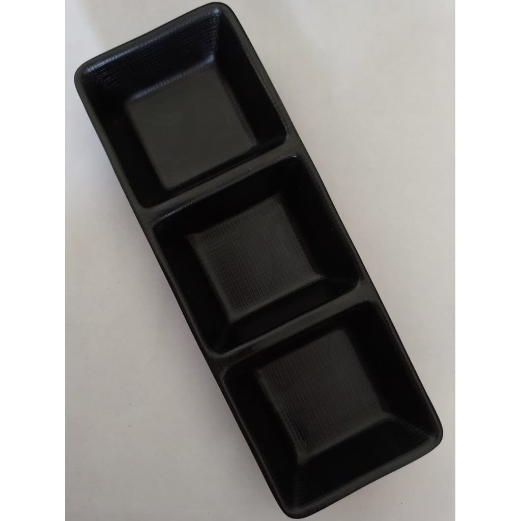 Porta Molho Triplo Melamina Preto Molheira Sushi Shoyu 3 Divisórias 20x7cm