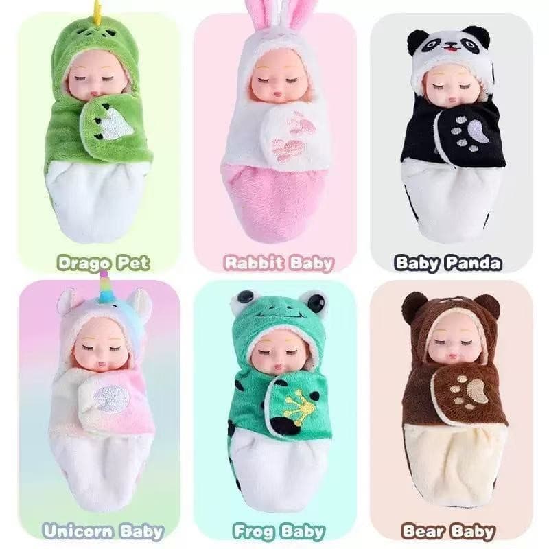 Boneca Mini Baby Sleep para crianças, boneca dormindo com estampa de animais
