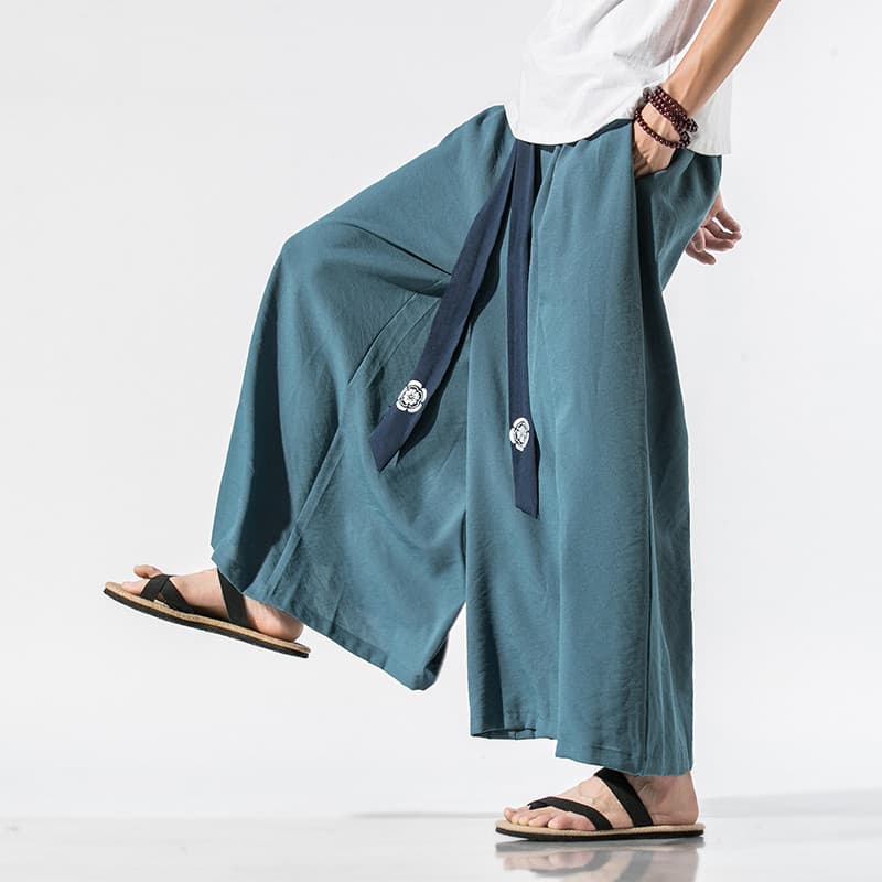 Estilo chinês calças masculinas primavera verão hanfu culottes solto Retro Casual algodão linho calças estilo fada hanfu
