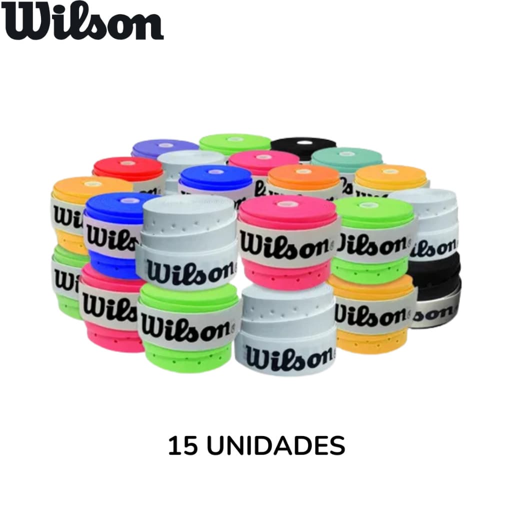 Kit 15 Overgrips Wilson Perfurado Cores Aleatórias - Grip Para Raquetes de Beach Tennis, Tênis