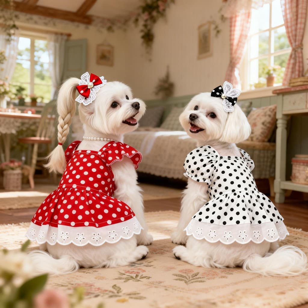 Primavera verão cão algodão roupas de gato Teddy Bichon pequeno tamanho médio roupas para cães cáqui bolinhas vestido de