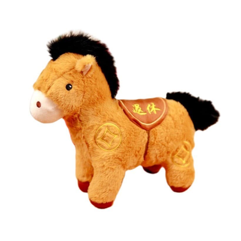 Super macio toque bonito moeda de cobre cavalo boneca de pelúcia brinquedo 2026 mascote zodíaco cavalo ornamentos decora