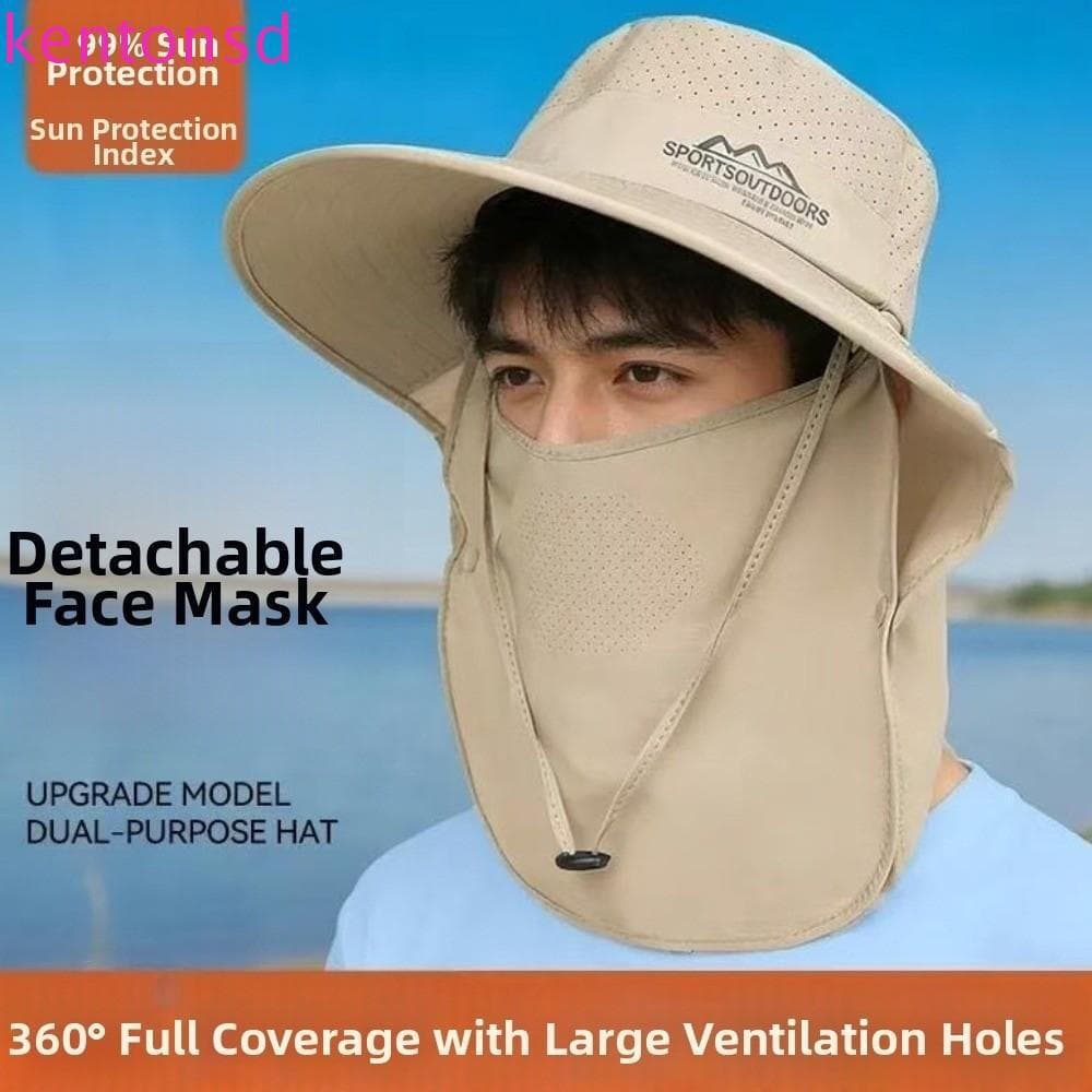 Chapéu De Sol De Aba Grande KENTONSD , Pescador Com De Pescoço Respirável E Protetor Facial Balde Externo De Poliéster