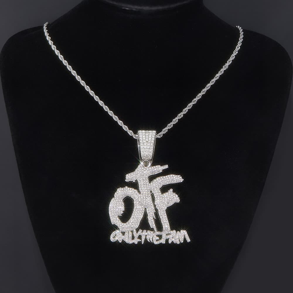 Novo Corrente Cravejada Hip Hop Colar Emenda OTF Carta Pingente Liga Diamante Conjunto Miami Cubana Corrente