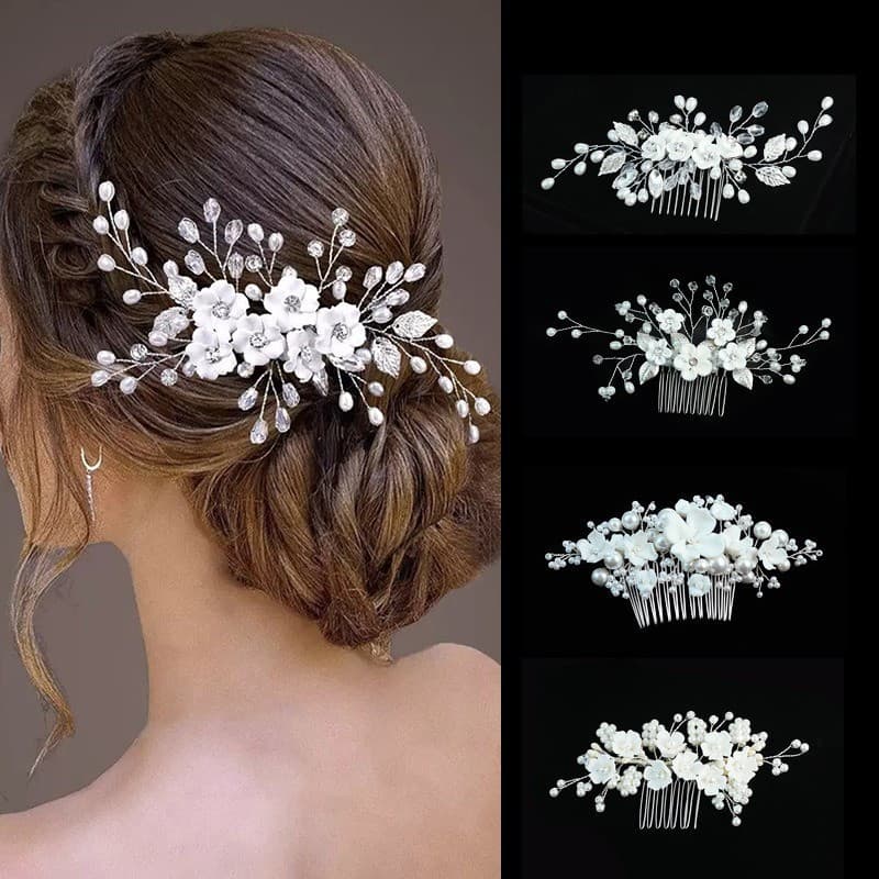 Cocar De Noiva Feito À Mão Com Flor Branca E Pérolas Para Casamento