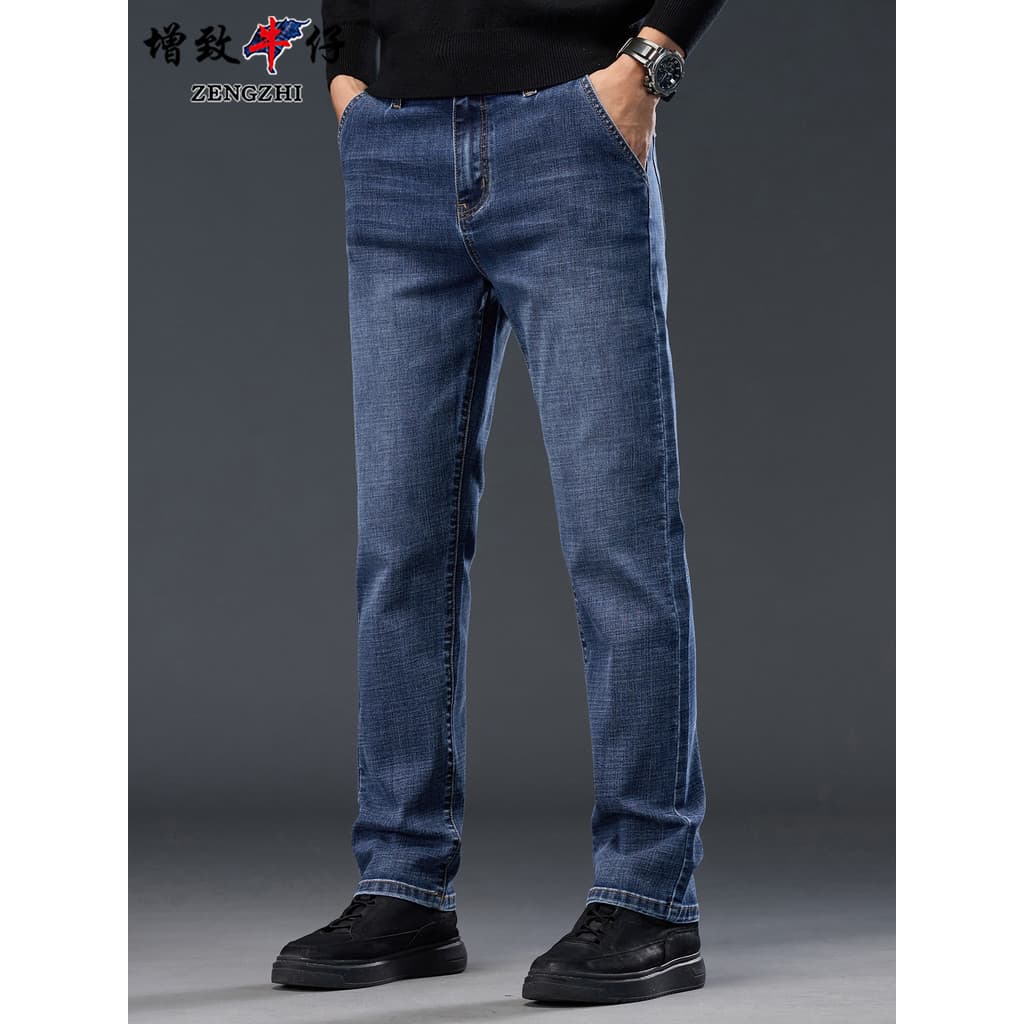 Calças de brim aumentadas masculinas primavera novo estilo Retro na moda calças confortáveis soltas em linha reta calças