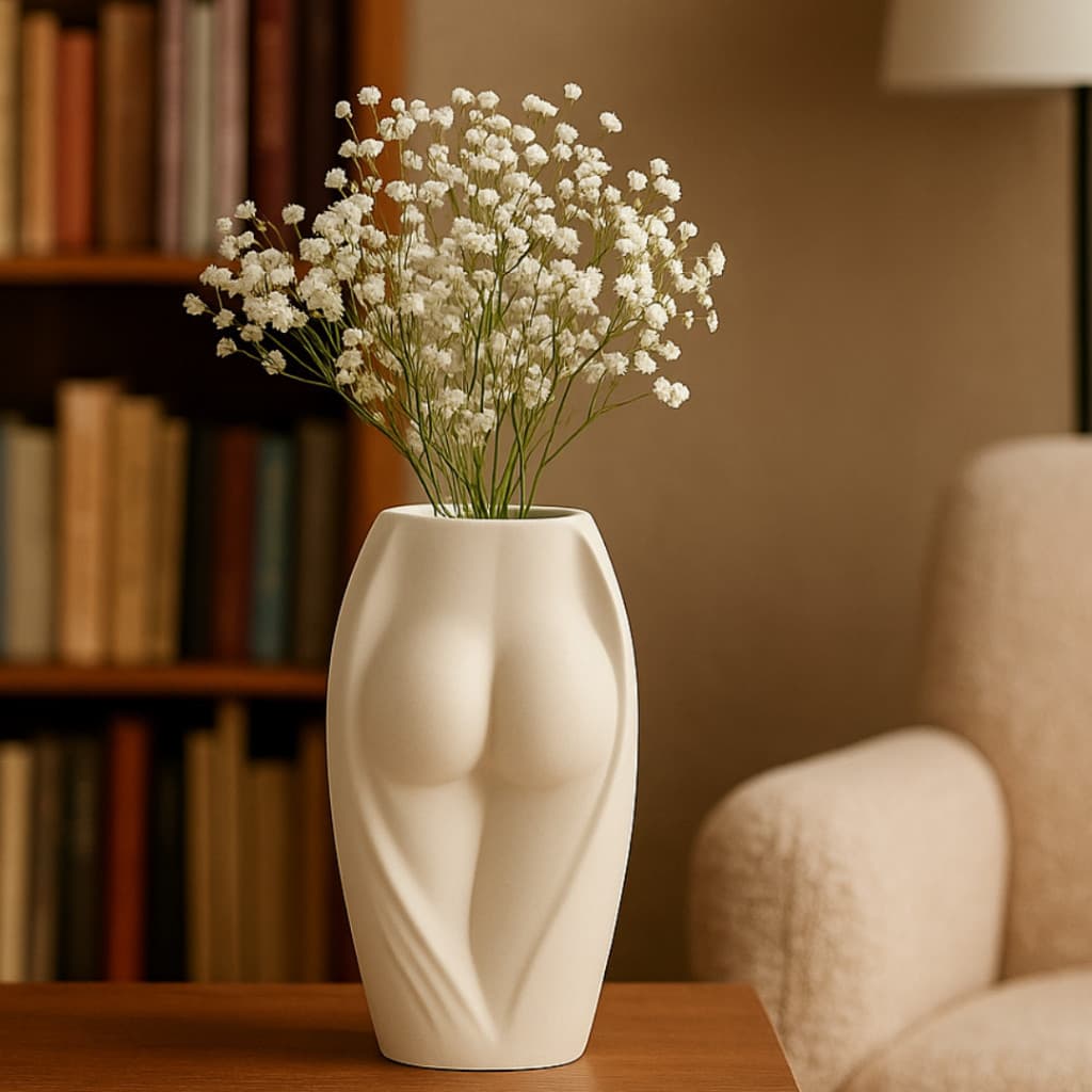 Vaso Decorativo Feminino Branco 15cm Mesa Centro Sala Elaine