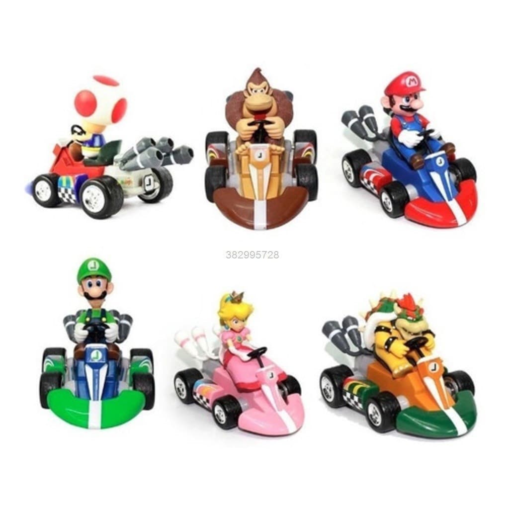 Kit Com 4 Carrinho brinquedos MarioKart Miniatura Carriinho Com Boneco