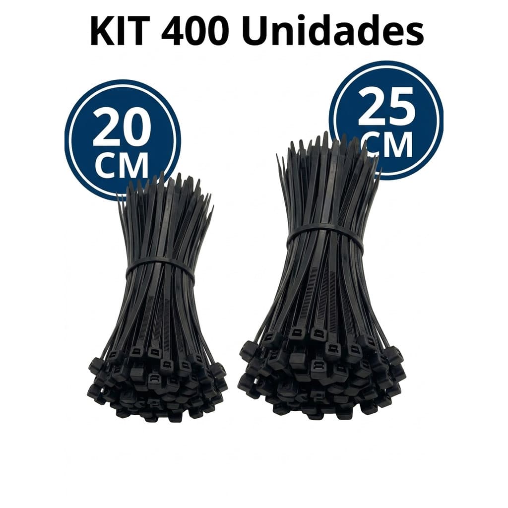 Kit 400 Abraçadeira de Nylon Enforca Gato Braçadeira Cintas Plásticas 25cm - 20cm - Preta | Branca