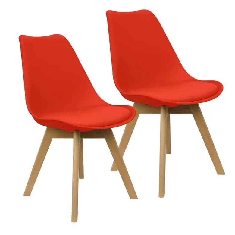 Kit 2 Cadeiras Eames Leda CSS Estofada Base Madeira Vermelho