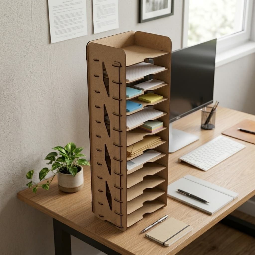 Organizador De Mesa Em Mdf Cru 12 Divisórias Papel A5
