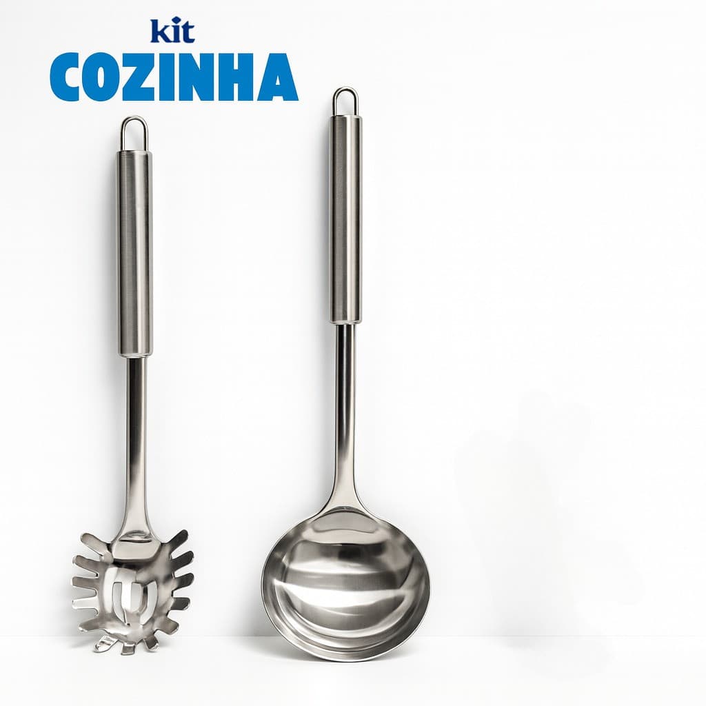 Utensílios para Cozinha INOX 2pçs Espátula Fritura Pegador De Massa E Arroz Concha De Feijão Louça