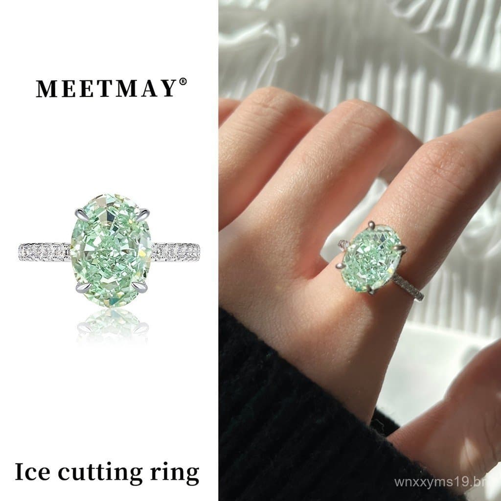 Anel de Casamento Elegante para Adolescentes com Zircônia Verde-Menta em Corte Oval com Design de Flor de Gelo, Feito de