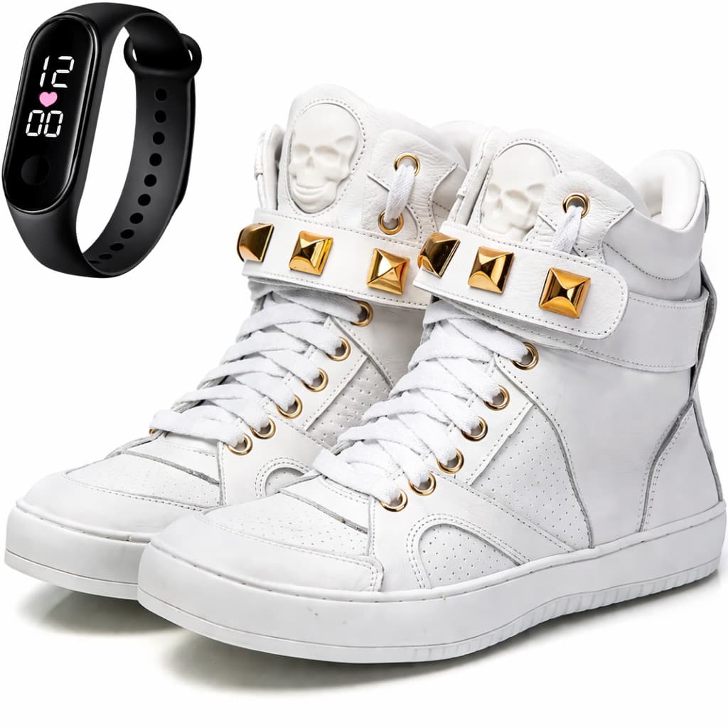 Tênis Botinha Academia Feminino Couro Cano Alto Treino Musculação Sneaker com Relógio