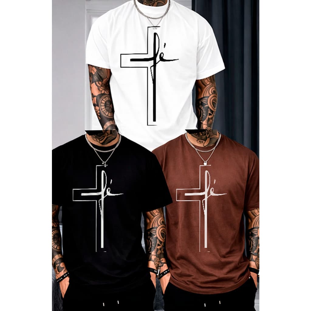 Kit 3 Camisetas Oversized Fé Cristã Religiosa Elegante Casual Estilosa