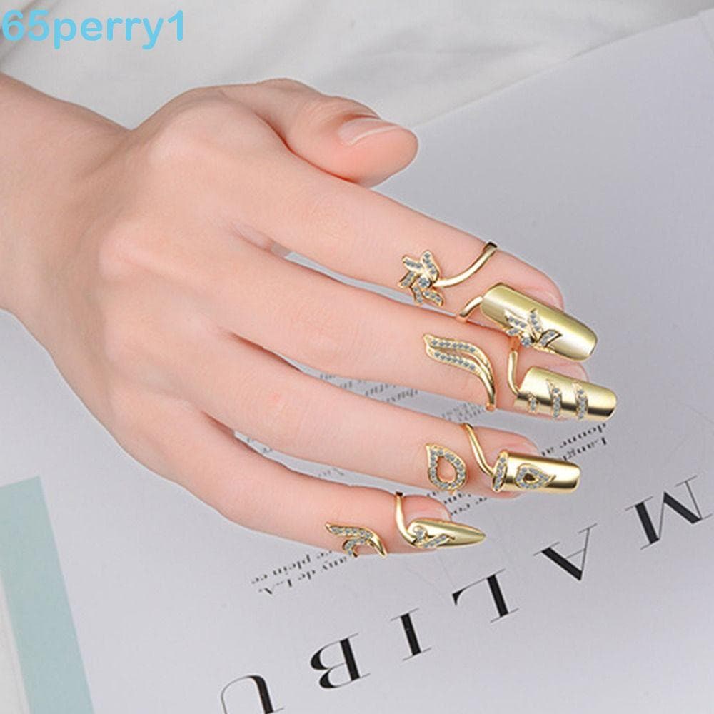 PERRY1 Anel De Dedo Protetor De Unha Moderno Charmoso Simples Chique Menina Strass Liga Flor