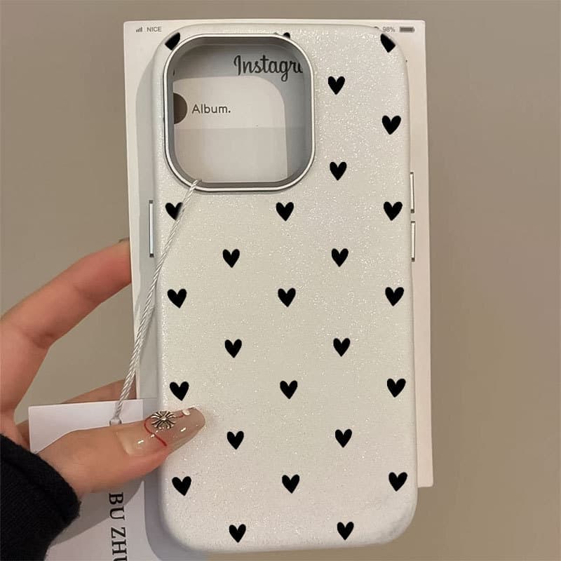 Capinha Para iPhone 11 12 13 14 15 16 Plus 17 Ar Pro Max Simples Coração Preto Couro Silicone Anti-Impacto Capa PW