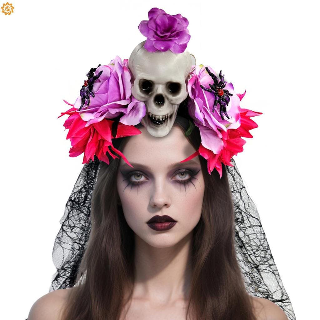 Faixa De Cabelo De Folha Floral De Esqueleto Gótico – Tiara De Festa Feminina E