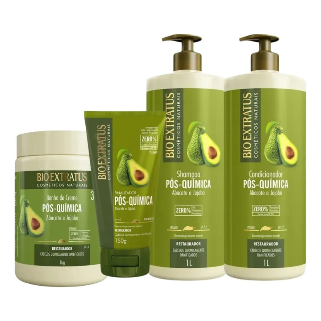 Kit Shampoo e Condicionador 2x1L + Mascara 1Kg + Finalizador 150g Pos Quimica Kit Bio Extratus
