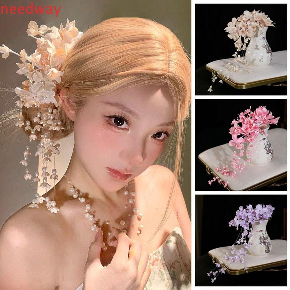 NEEDWAYB Cocar De Casamento , Elegante Luxo Nupcial Headwear , Pérola Fada Borla Flor Presilhas Jóias De Cabelo