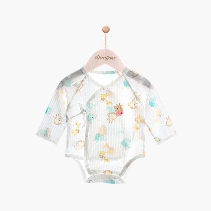 Macacão de algodão puro para recém-nascidos, estilo fino de verão, manga comprida, triângulo, macacão com cadarço, roupa