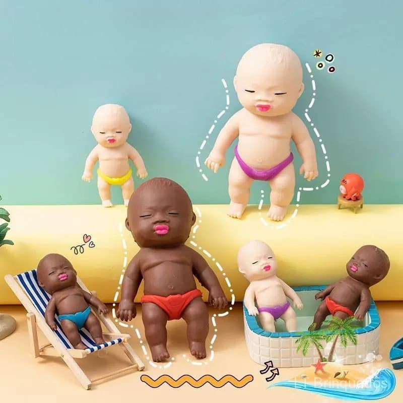 Boneca Preta Natasha, Brinquedo Antiestresse, Boneco de Borracha Preto de Tamanho de Palma com Retorno Lento