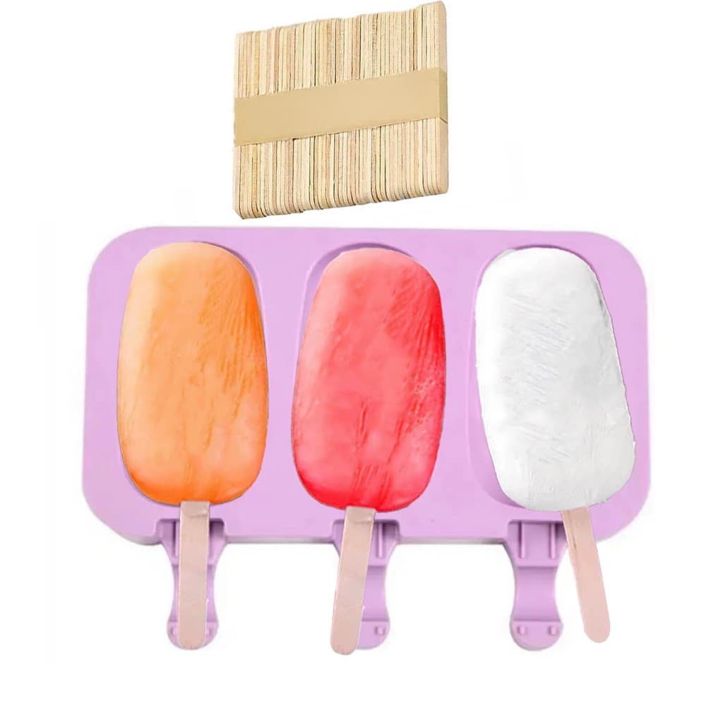 Forma de Silicone Para Fazer Picolé Com Tampa e Palitos