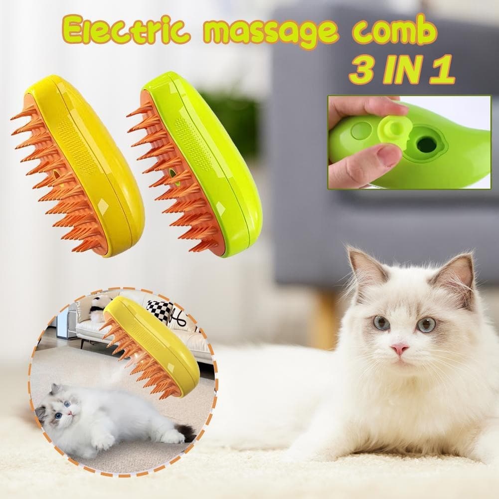 Escova A Vapor 3 Em 1 Autolimpante Para Massagem De Cães E Gatos De Estimação Remoção De Pêlos
