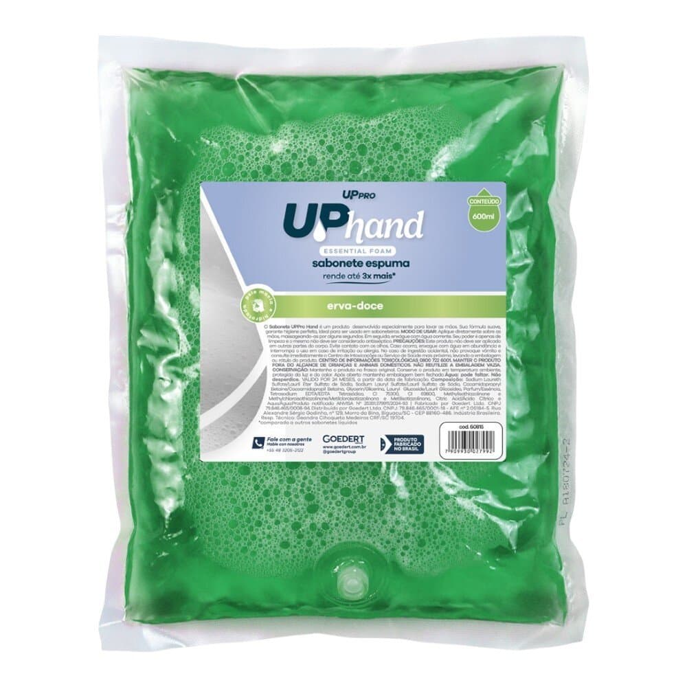 Refil Sabonete Espuma 600ml Erva Doce UPPro Higienizante Mãos Econômico Sem Válvula