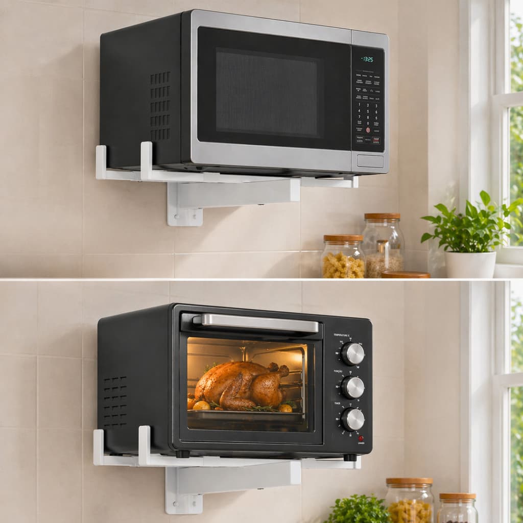Suporte Microondas Forno Elétrico Parede Ajustavel Reforçado Aço Carbono Resistente Regulável