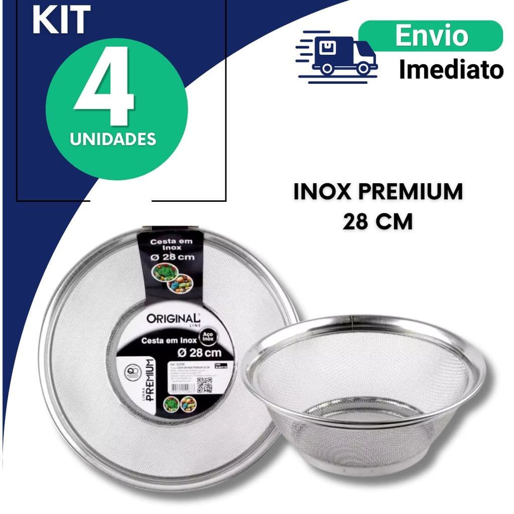 Cesta Cesto Escorredor Inox 28cm Multiuso 2 3 4 UN ou 1 UN Para Lavar Alimentos Frutas Legumes Arroz Massas