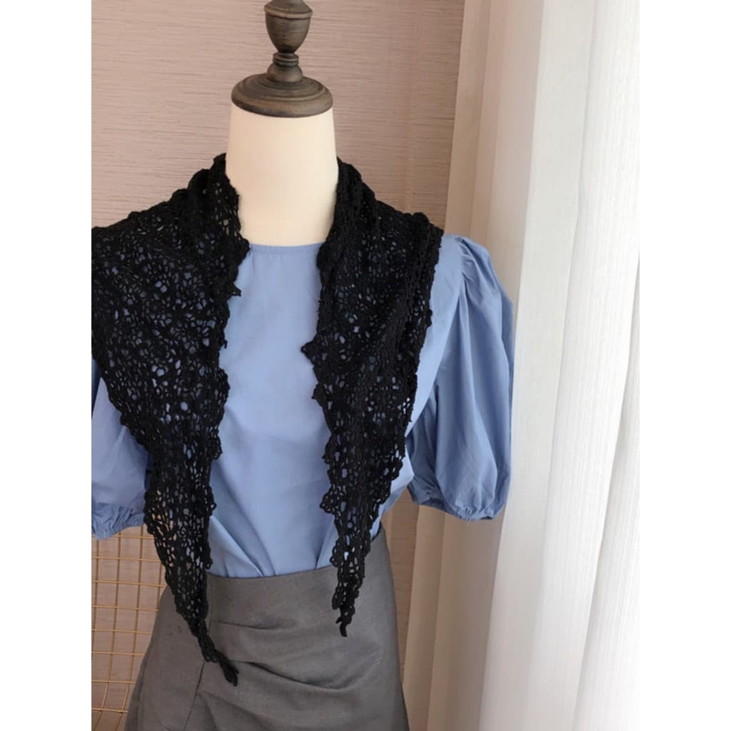 Estilo coreano moda Retro renda lenço xale exterior pescoço proteção oco triângulo cachecol ar condicionado lenço fino c