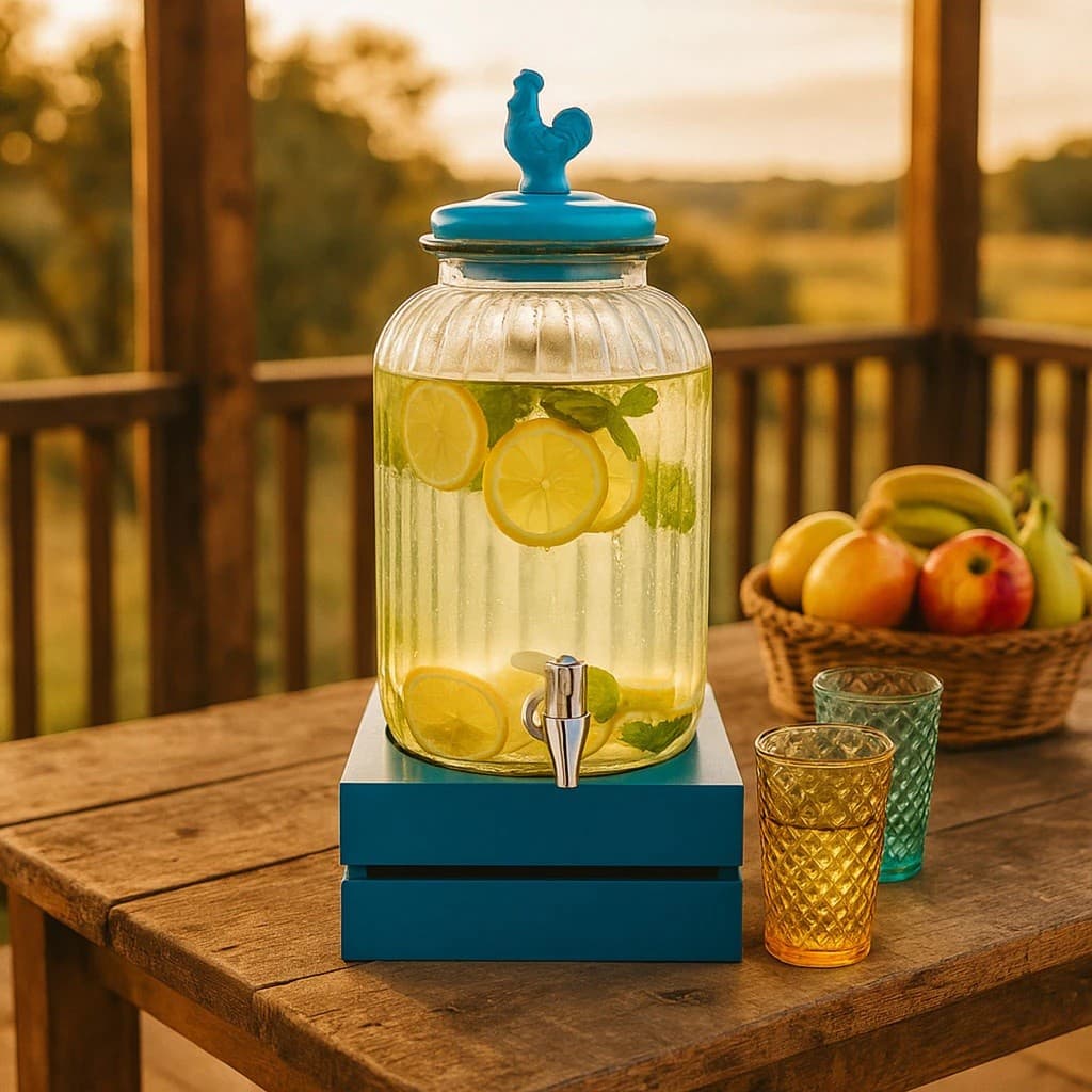 Suqueira Dispenser de Bebidas Vidro 3L Azul Farmhouse Rustic