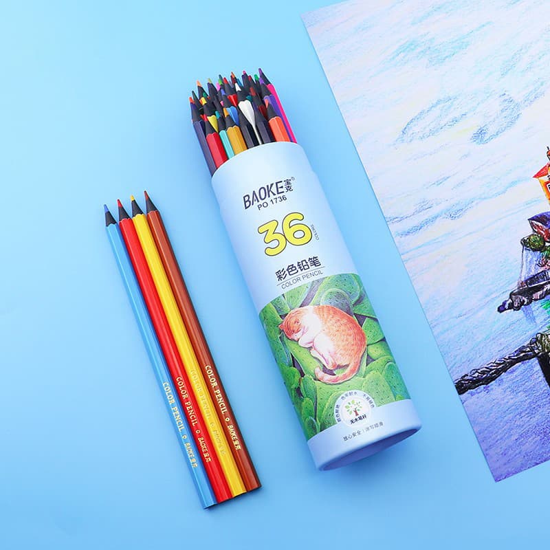 Baoke PO1748 Conjunto de lápis de haste Hexagonal colorida Pincel de pintura oleosa Lápis de cor adulto pintado à mão pa
