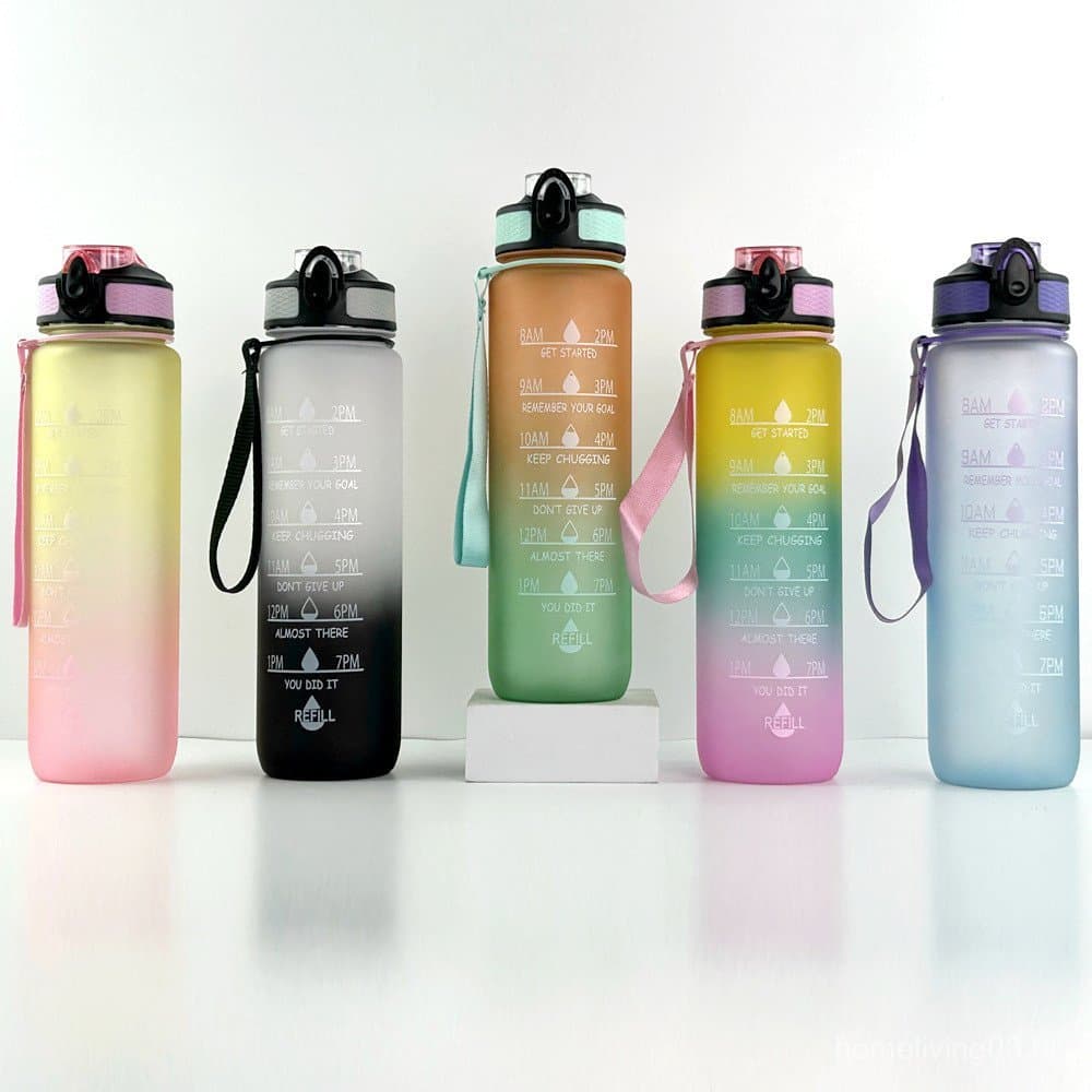 Copo de plástico de grande capacidade de 1000ml com cor gradiente, garrafa de água para esportes ao ar livre, copo espac