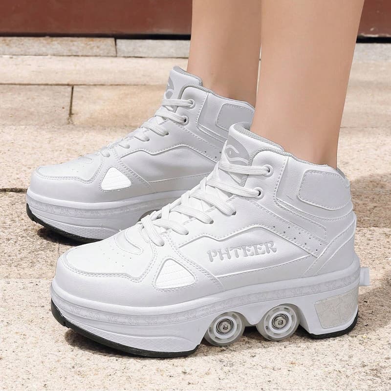 Grandes sapatos de polia de quatro rodas meninos meninas crianças Runaway cadarços roda esportes ao ar livre sapatos de