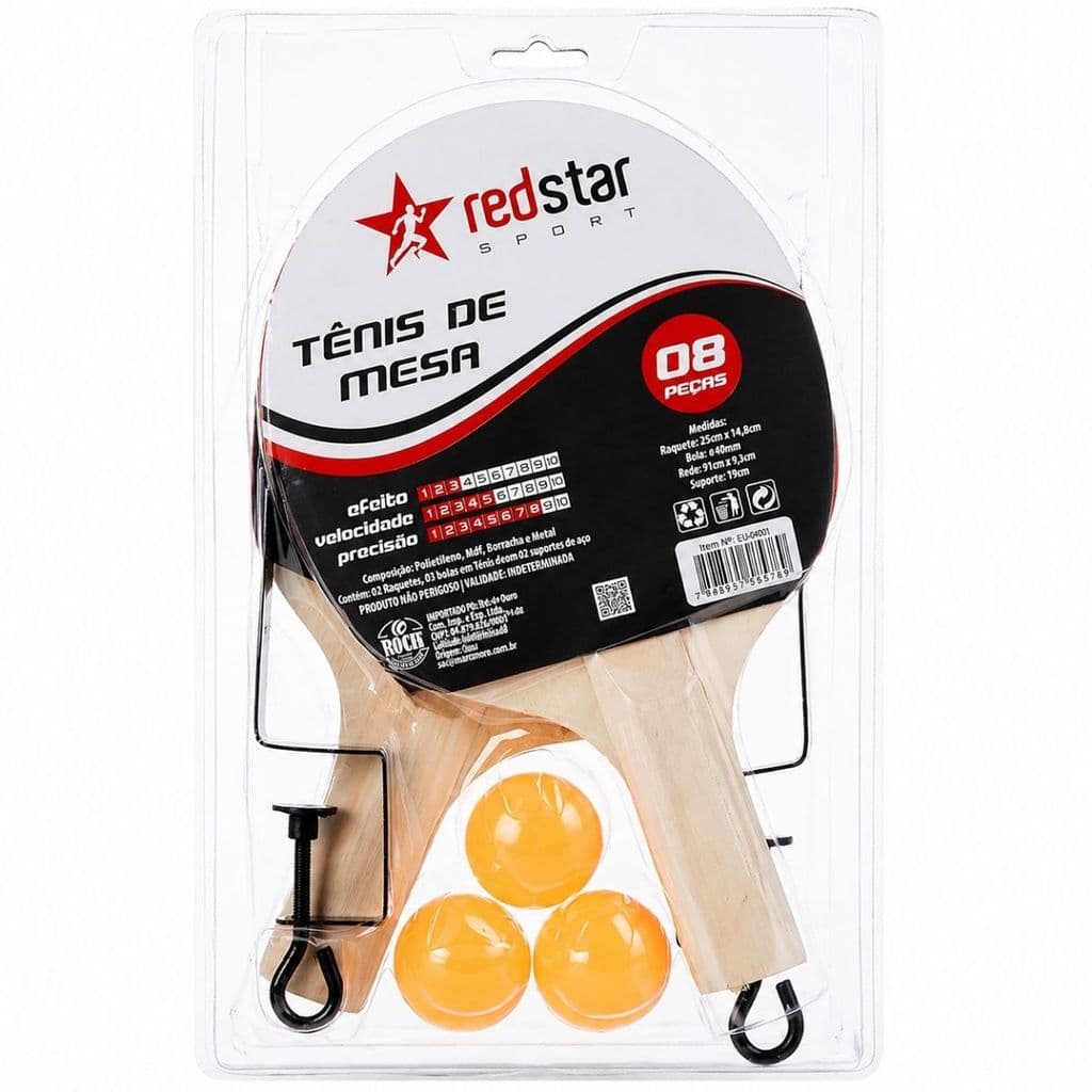 Kit Tênis de Mesa Ping Pong 08 Peças com Rede Completo Red Star Sport