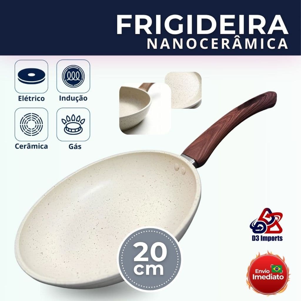 Frigideira Antiaderente Nanocerâmica 20CM Frita Sem Óleo e Não Gruda, Serve em Todos os Fogões!